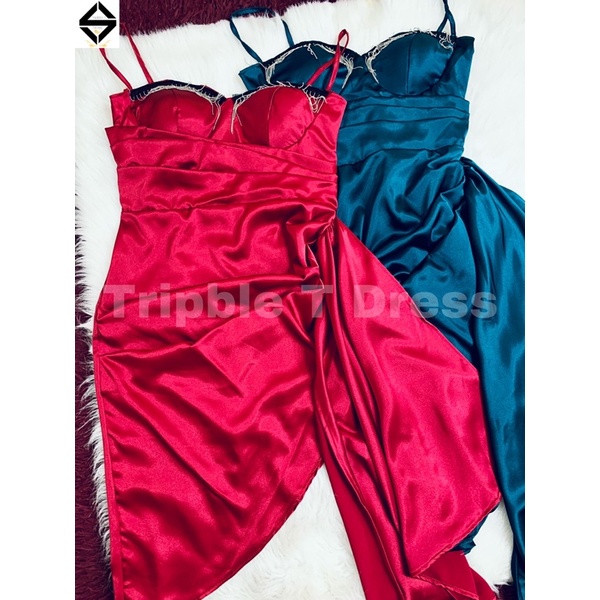 Đầm body phi thun lụa phối tua rua TRIPBLE T DRESS - Free size dưới 56kg