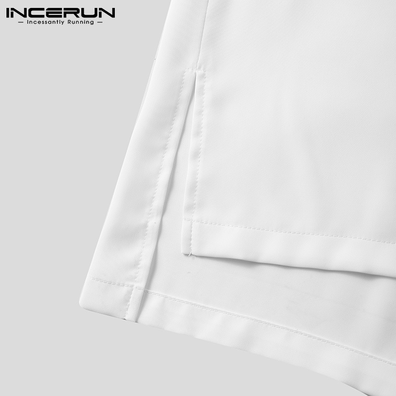 Áo thun INCERUN dài tay dáng rộng xẻ tà bên hông phối khóa thời trang cho nam