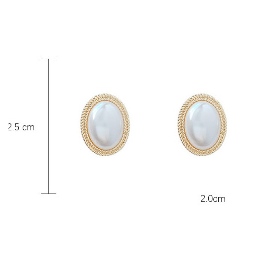 Bông tai ngọc trai nhân tạo hình oval hạt bẹt sang trọng cổ điển dành cho nữ - Mely 1452