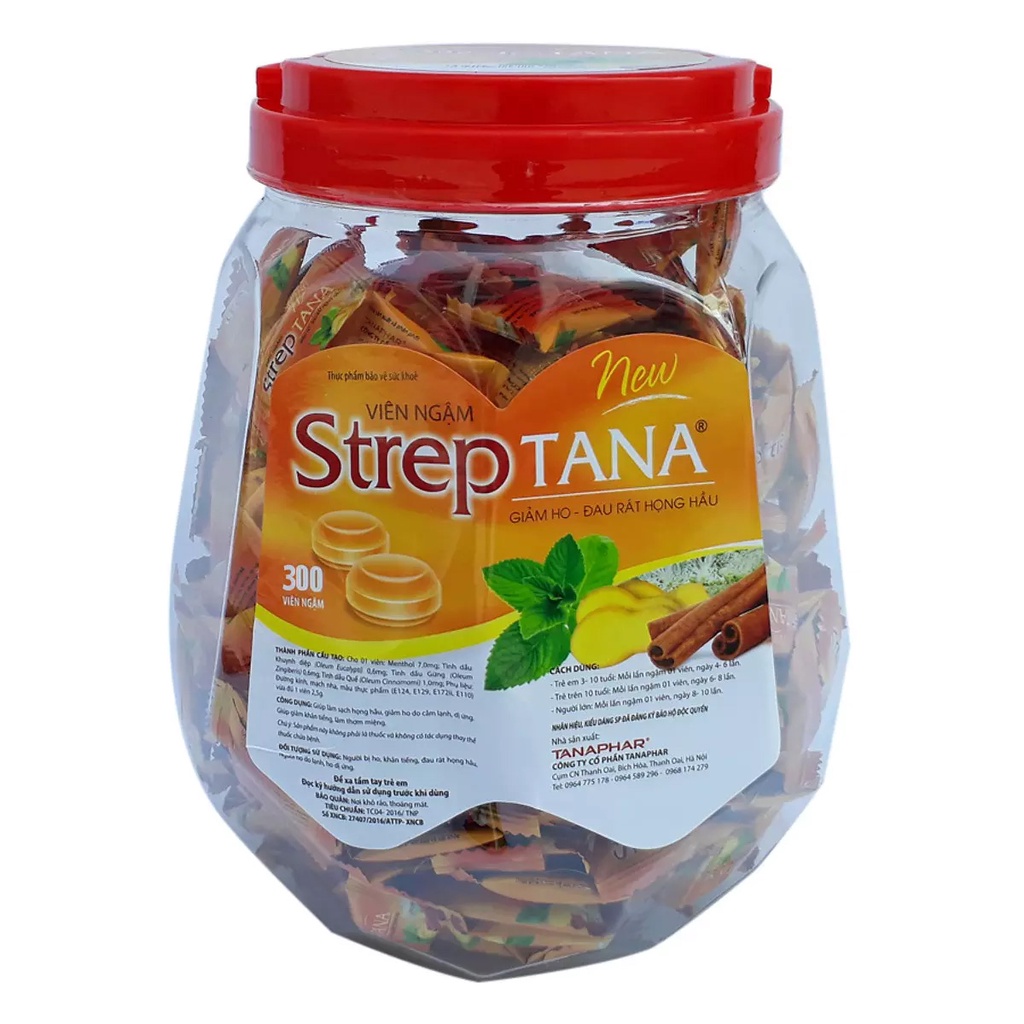 Viên ngậm ho Streptana - Kẹo ngậm ho (Lọ 300 viên)