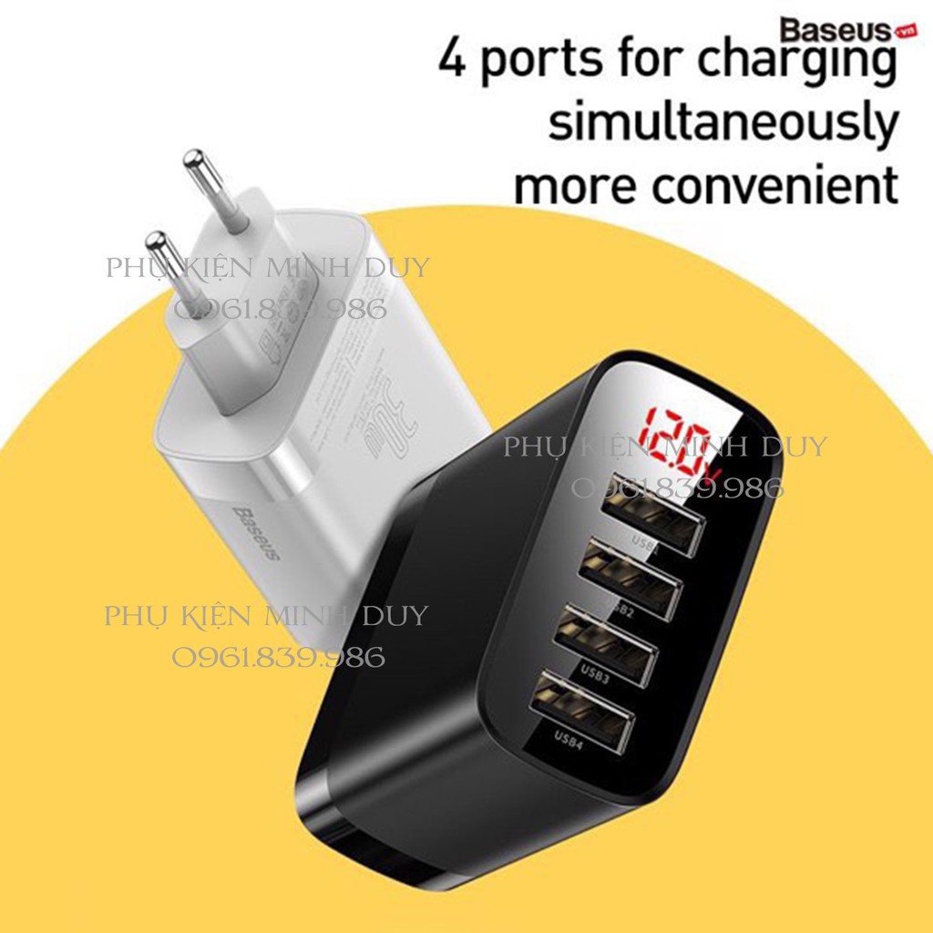 Củ sạc đa năng 4 cổng USB Baseus Mirror Lake Digital Display ( 30W, 4 Ports USB, Travel Charger) ❤