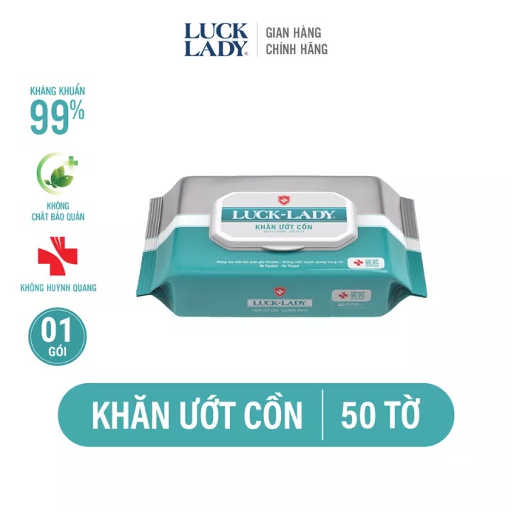 Khăn giấy ướt có cồn Luck Lady khử khuẩn an toàn cho trẻ nhỏ không khô da Linh Giang chính hãng