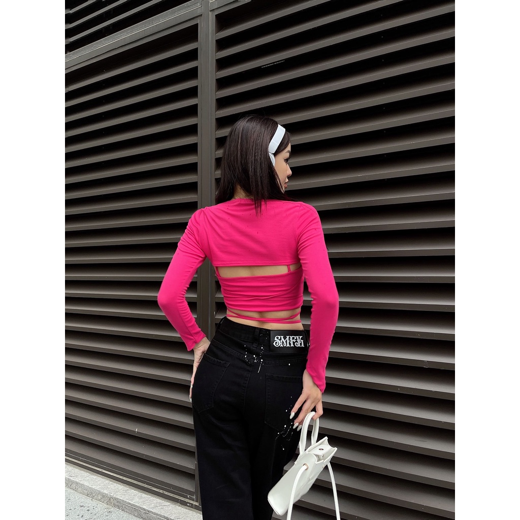 Áo Bra Dây Quấn Tay Dài LSEOUL A2556 Chất Thun Co Dãn Năng Động Hiphop Gợi Cảm