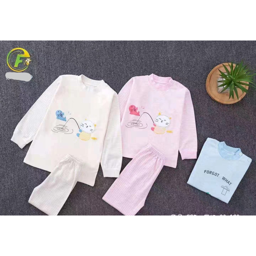 Bộ cotton dài tay chất xịn đẹp giữ ấm, thấm hút mồ hôi cho bé trai bé gái