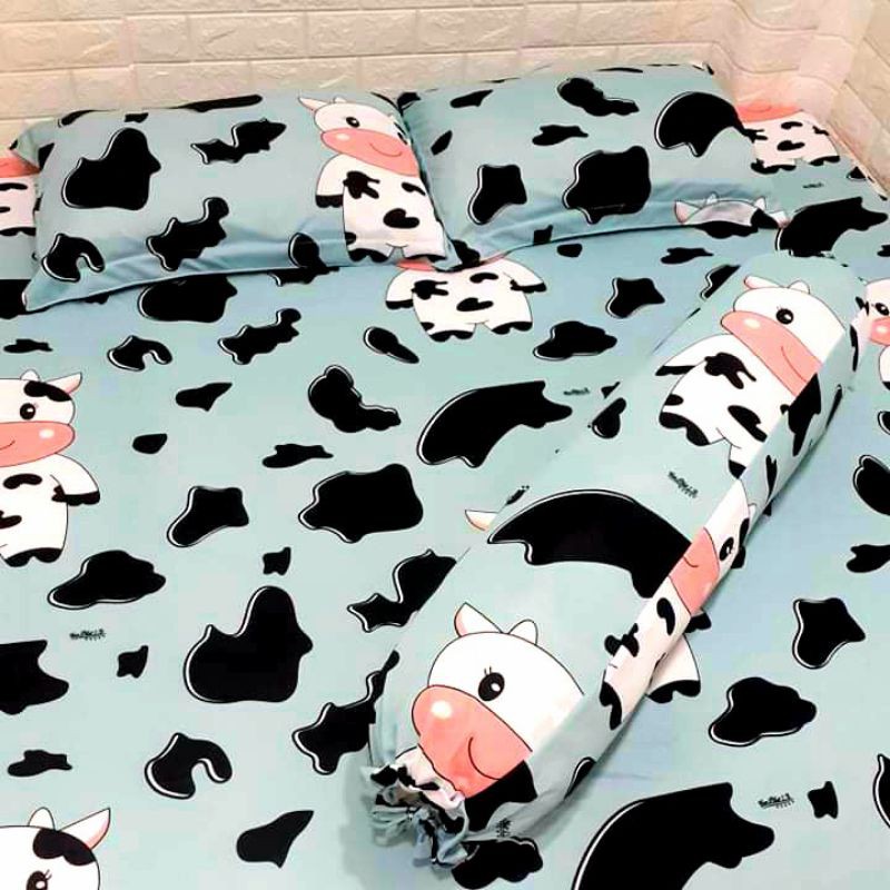 BỘ DRAP THUN HÀN QUỐC BÒ SỮA CUTE [ 4 MÓN : 1 GA TRẢI GIƯỜNG, 2 VỎ GỐI NẰM, 1 VỎ GỐI ÔM ].