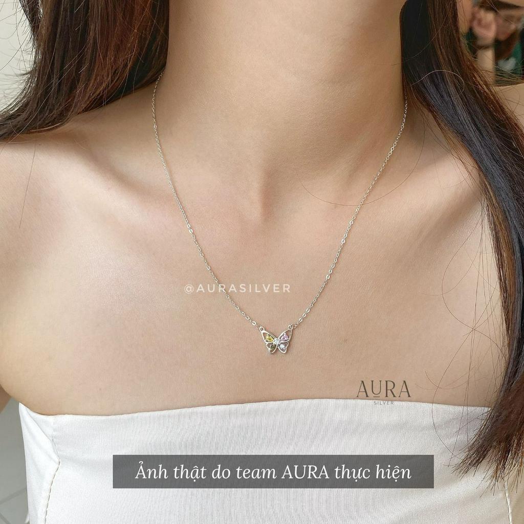 Set dây chuyền khuyên tai bạc 925 vòng cổ khuyên tai hồ điệp ngũ sắc- Aura Silver DC26-KT26