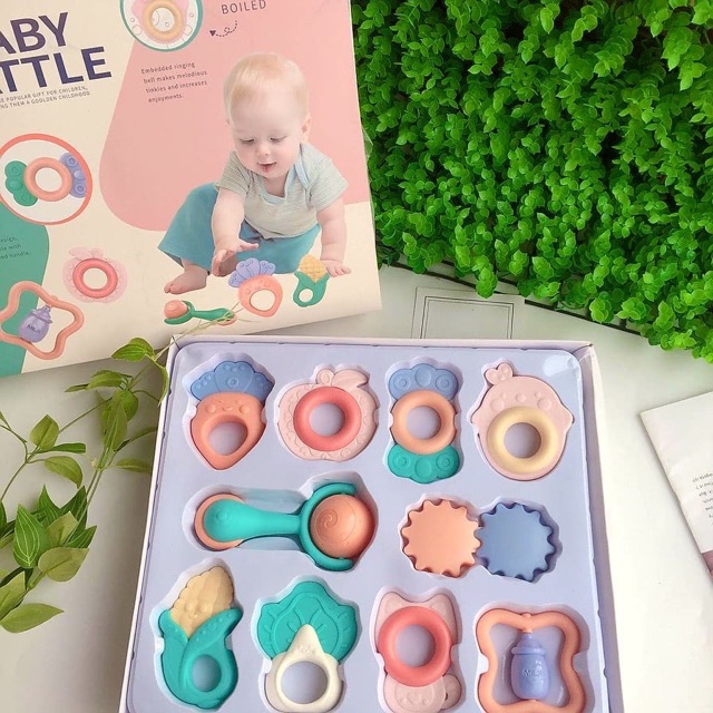 CÓ HÌNH THẬT - CÓ SẴN -                 Bộ đồ chơi gặm nướu xúc xắc 10 món Baby Rattle cho bé