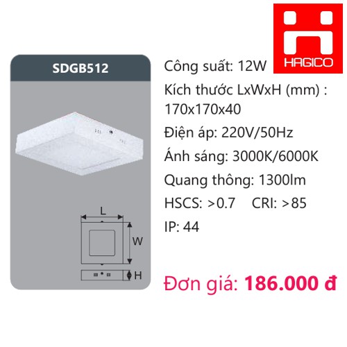 Bóng đèn Led ốp trần vuông tròn 12W Duhal SDGC512 SDGB512 KDGC512 KDGB512