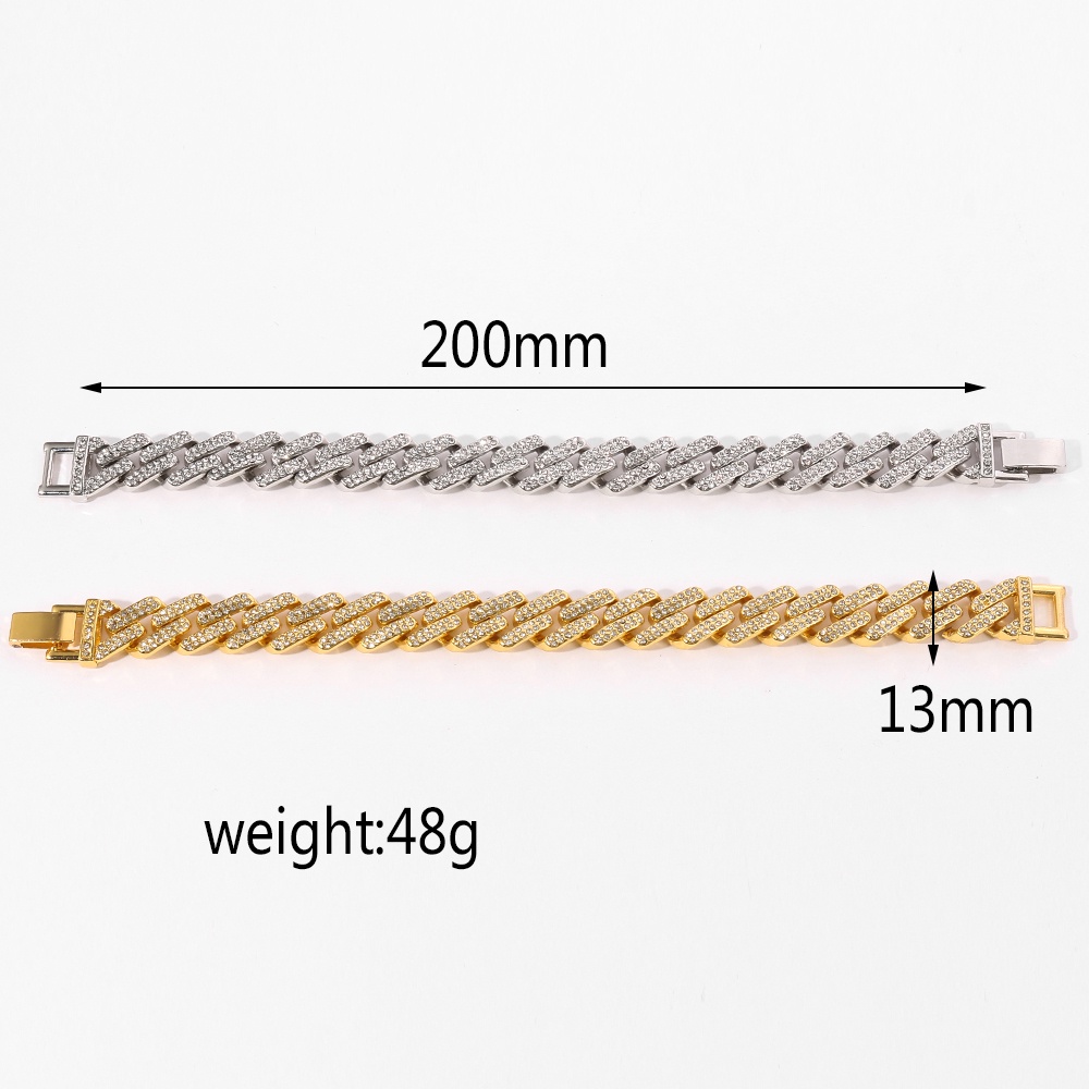 Vòng tay dây xích rộng 13mm màu đen/bạc thời trang cho nam