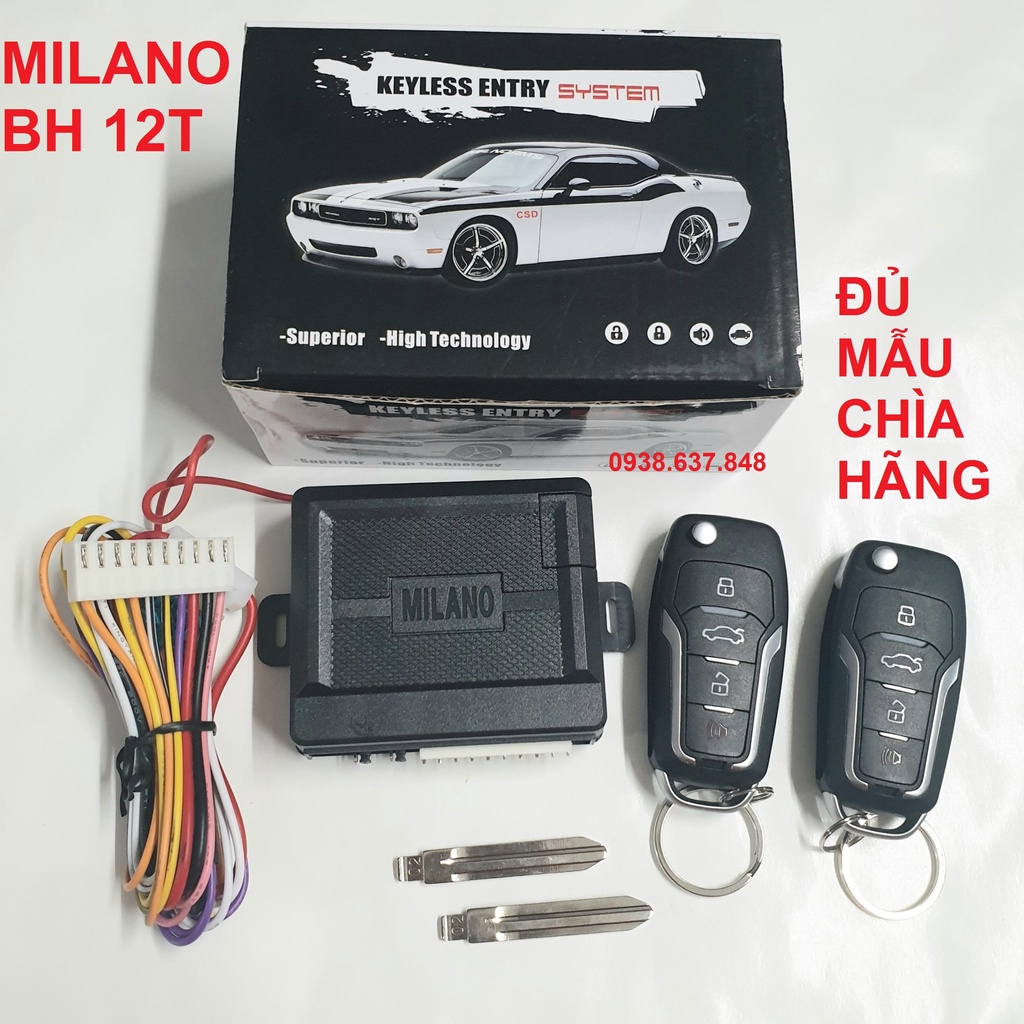 (Video hướng dẫn) Bộ Khóa Cửa ô tô Milano 12V nhiều mẫu chìa hãng (BH 12 tháng, Tặng Logo, Tặng Phôi theo yêu cầu)