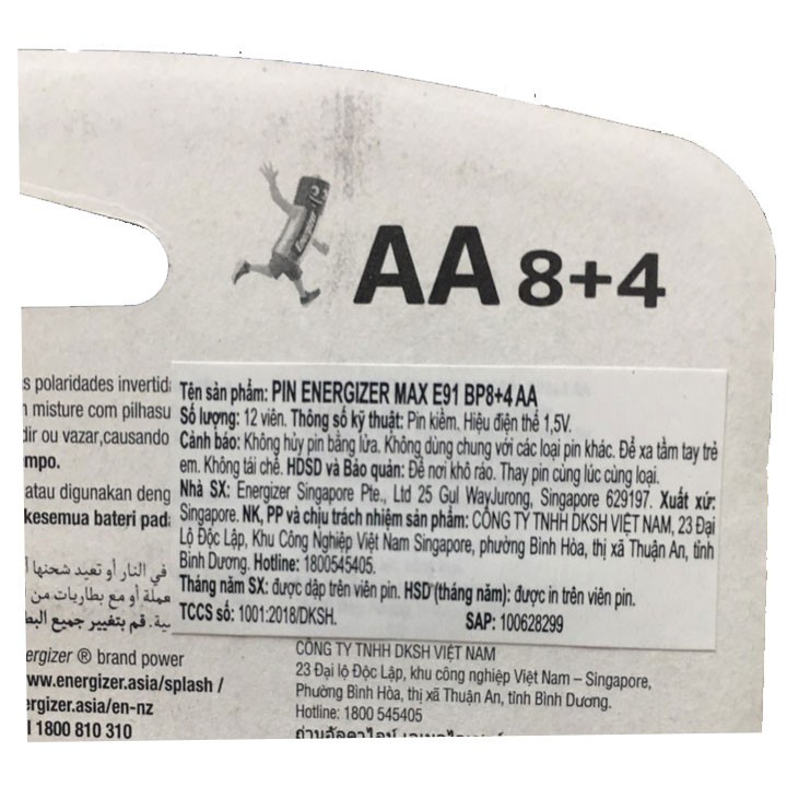 PIN ENERGIZER MAX AA E91 BP8+4