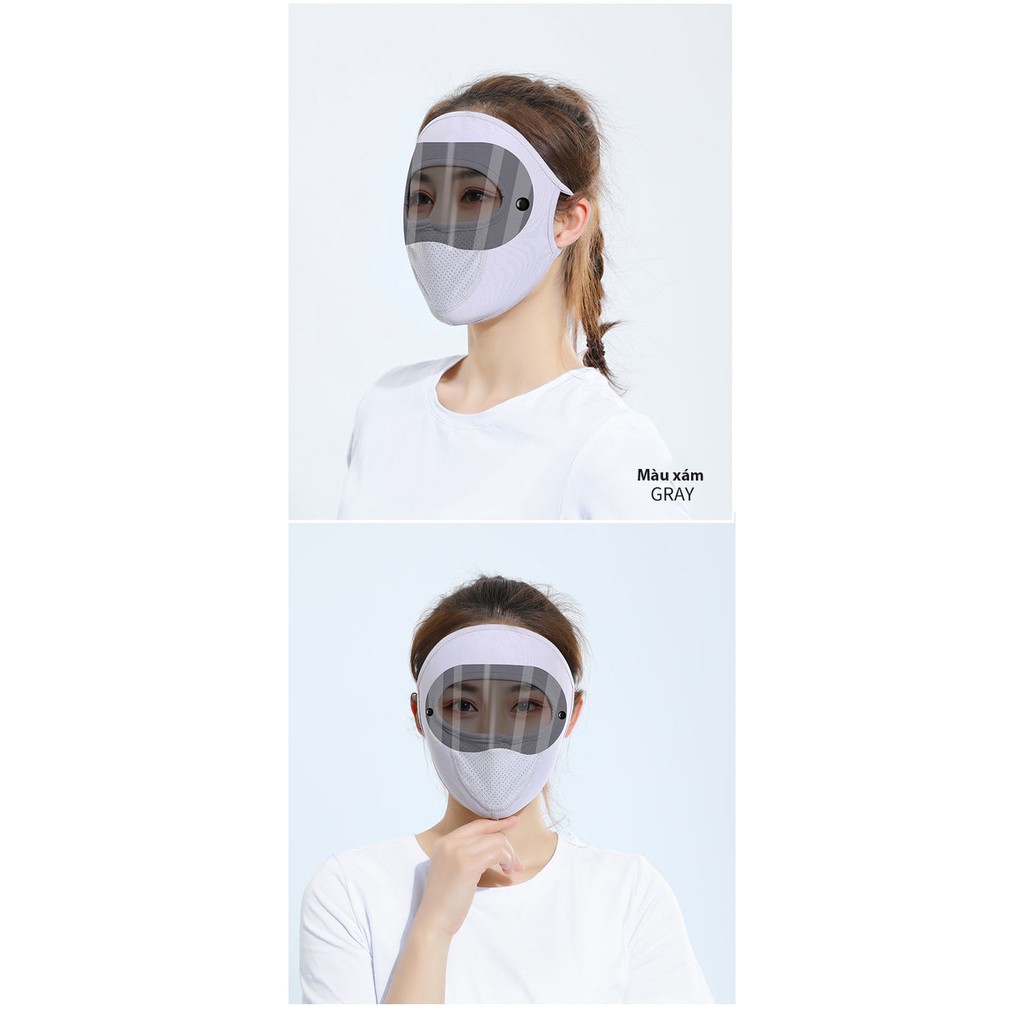 Khẩu trang Ninja kín mặt có kính trằng và kính râm chống nắng, chống tia UV, chống bụi, có lỗ thoáng khí
