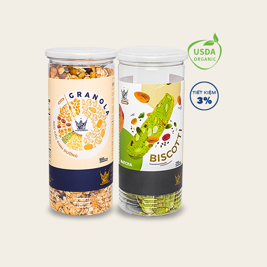 [Combo Ăn vặt Healthy] Granola 500gr + Biscotti Trà xanh 250gr VUA YẾN