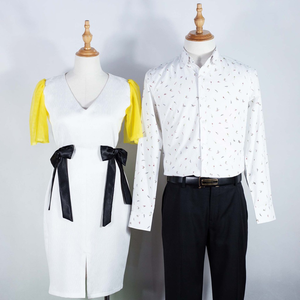 Đồ đôi Đầm Sơ Mi Couple Premium Scrawl Shirt &amp; Rippled White Dress HAVIAS