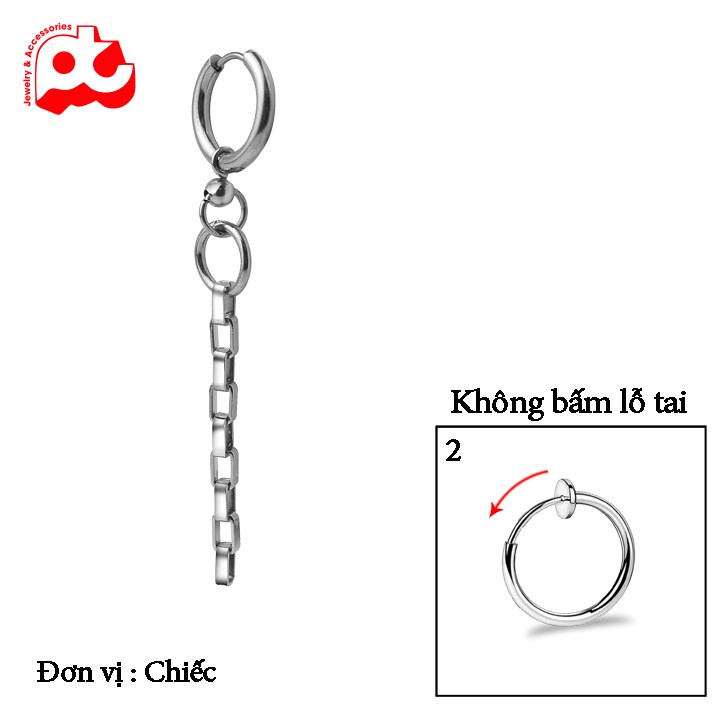 Bông tai nam cao cấp đẹp thép không gỉ 1 chiếc kpop inox phụ kiện không bấm lỗ tai trangsucpt thời trang PTBTNA06