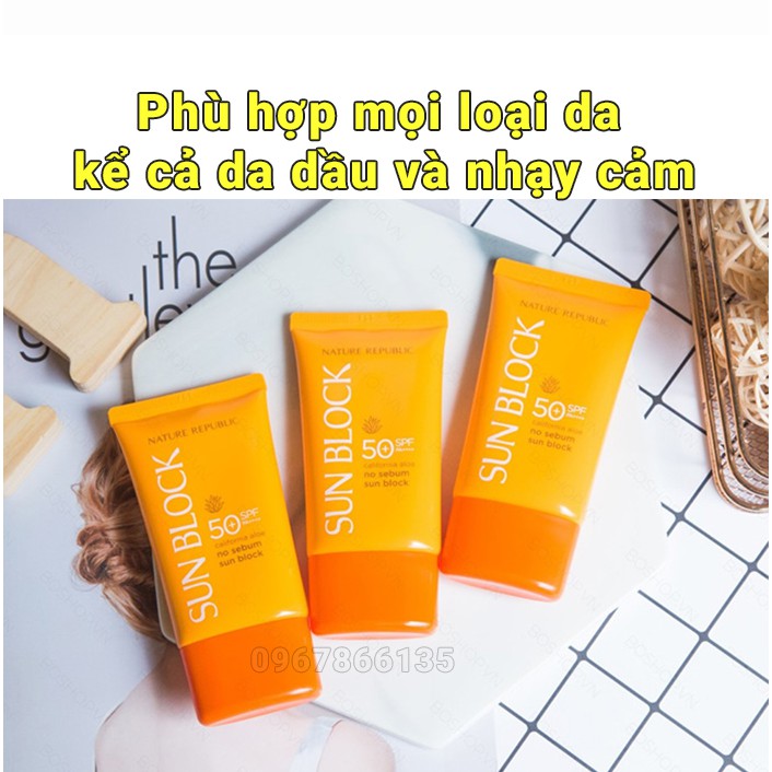 Kem chống nắng  nâng tông da kiềm dầu  NATURE  REPUBLIC Sunblock SPF50+ PA++++ 57ml không nhờn rít