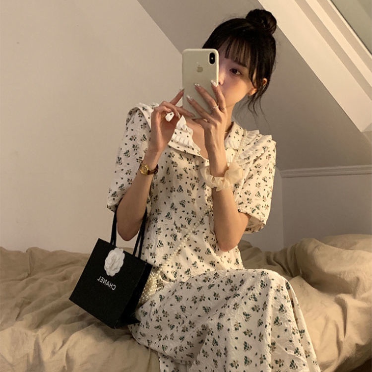 Đầm Hoa Cổ Thủy Thủ Thời Trang Mùa Hè Pháp Hàng Mới 2022