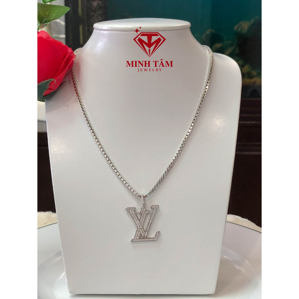 Bộ dây chuyền hộp bạc mặt Lv xi bạch kim cao cấp