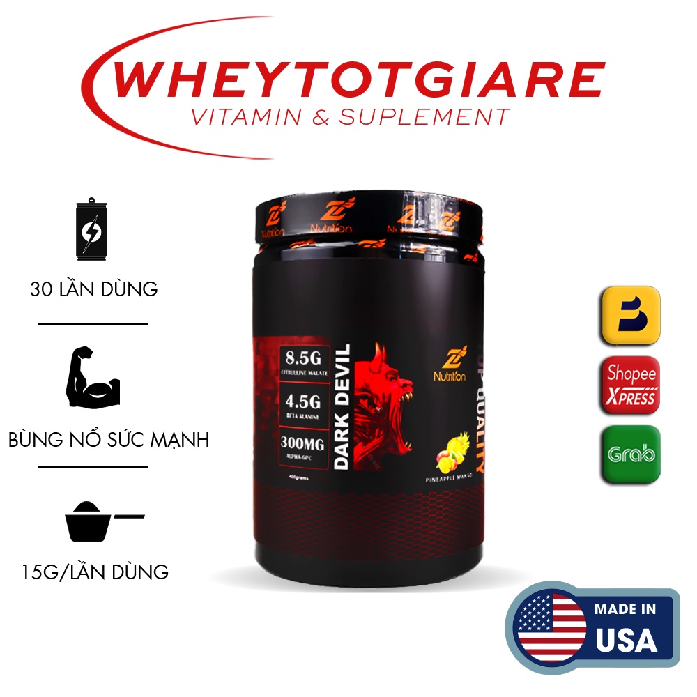 Nước Uống Thể Thao PRE-WORKOUT DARK DEVIL 30 Lần Dùng,Tăng Sức Mạnh,Bùng Nổ Sức Mạnh,Tỉnh Táo,Tập Trung