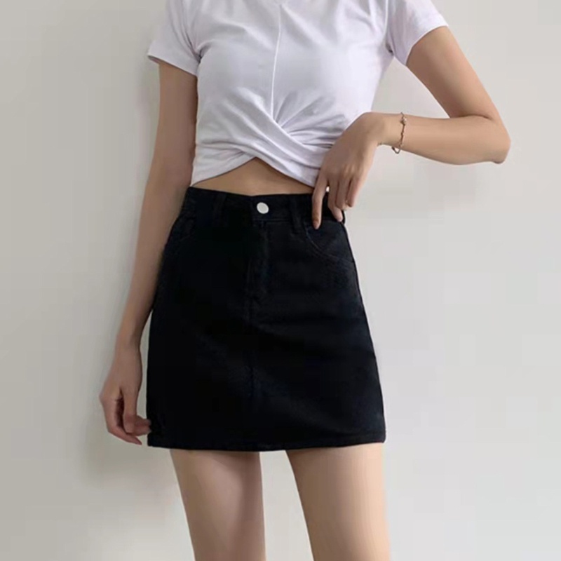 Chân váy jean Chữ A Lưng Cao Màu Đen Quyến Rũ