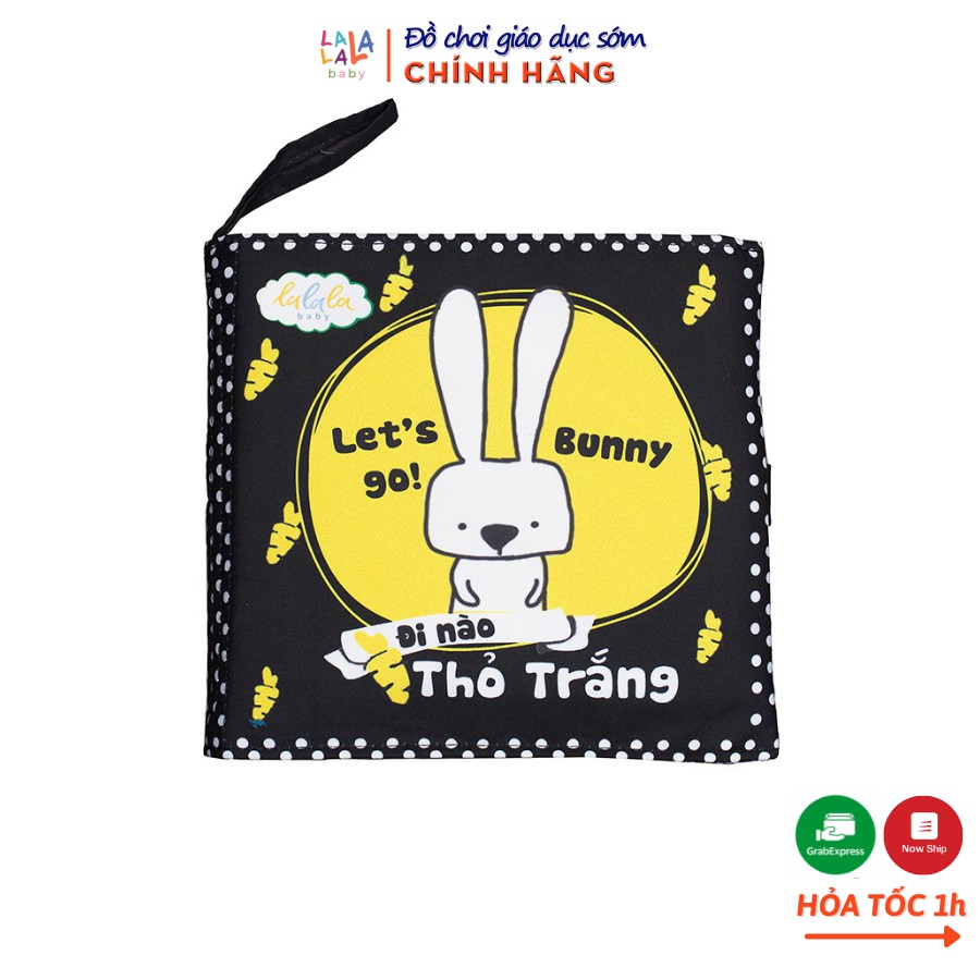 Sách vải Lalala Baby song ngữ kích thích thị giác Let's go Bunny / Đi Nào Thỏ Trắng, kích thước 18x18cm 12 trang