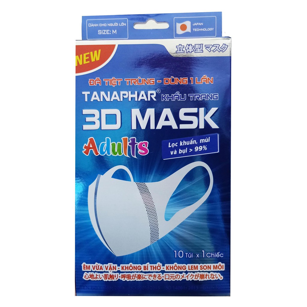 Khẩu trang 3D Tanaphar Hộp 10 chiếc người lớn
