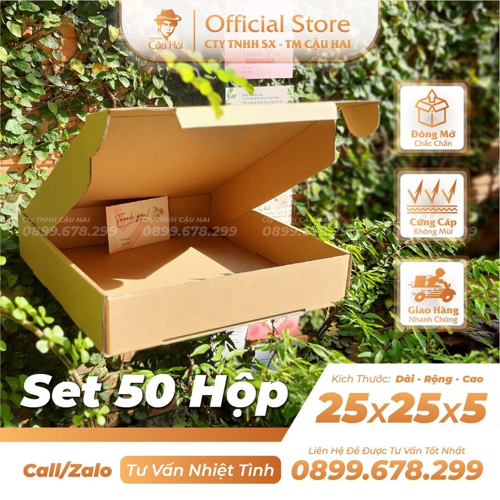 Set 50 Hộp carton nắp GÀI 25x25x5