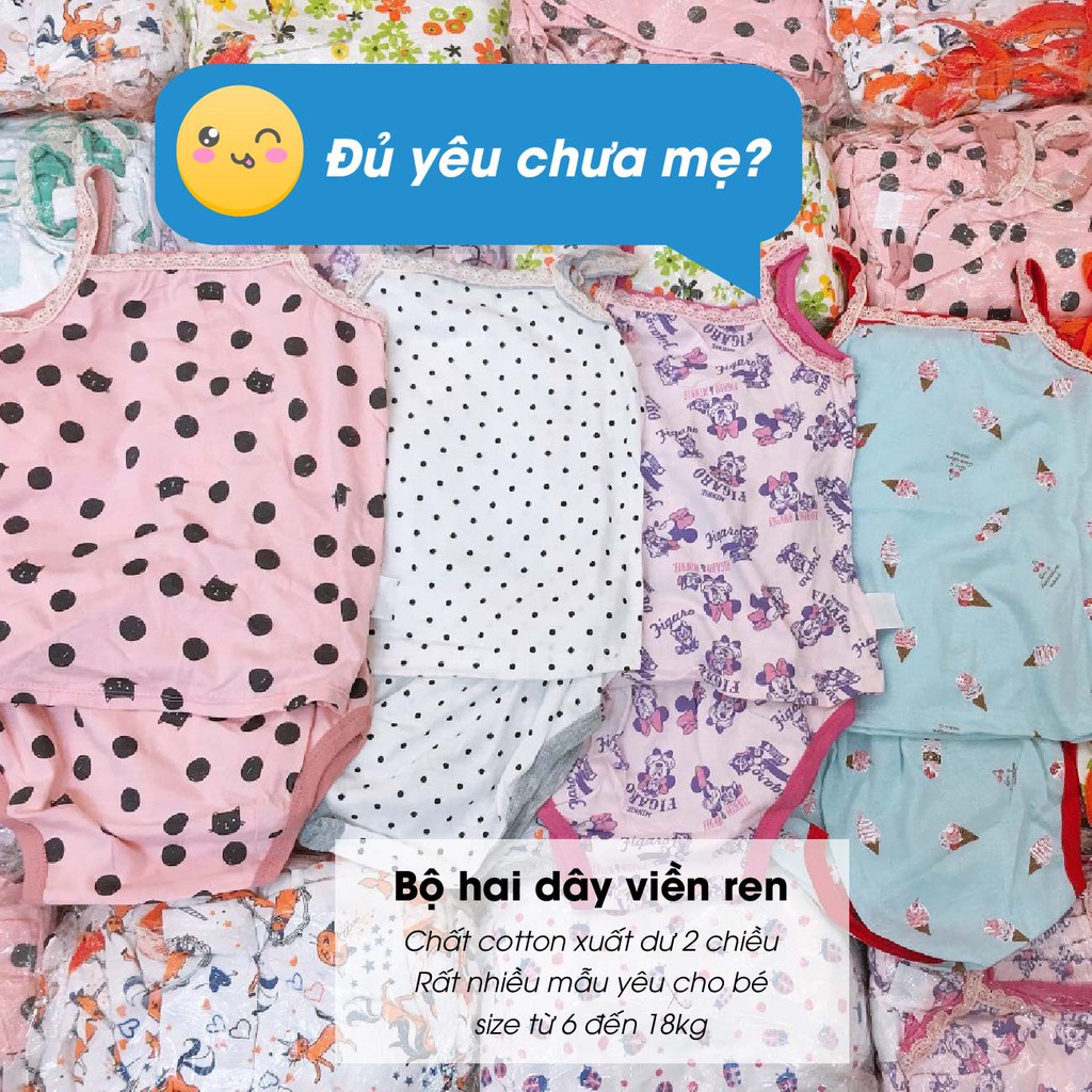 [HÀNG KHÔNG ĐẸP  HOÀN TIỀN]Bộ hai dây quần chip COTTON XUẤT DƯ siêu yêu bé gái size (2-8T)