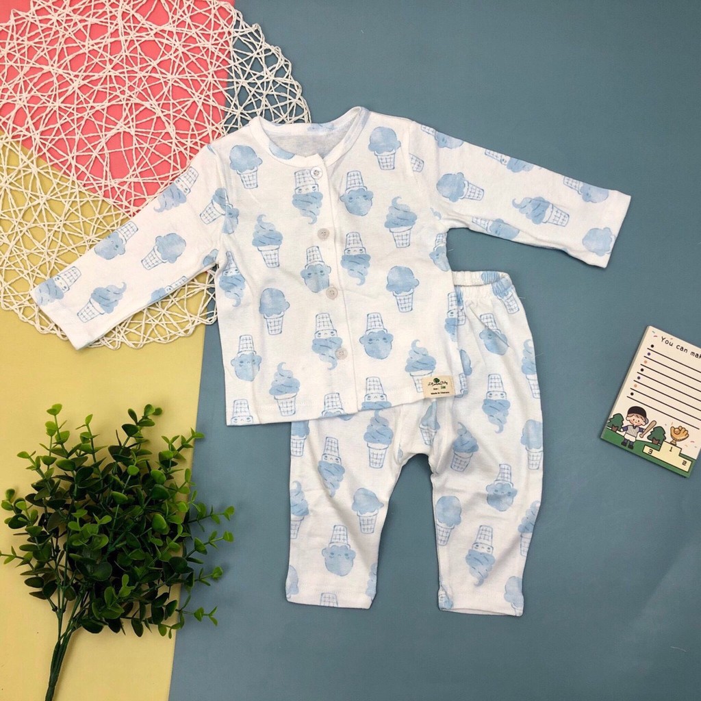 Bộ Sơ Sinh Cài Cúc dài tay LITIBABY cho bé trai bé gái từ 3-18M -H4800