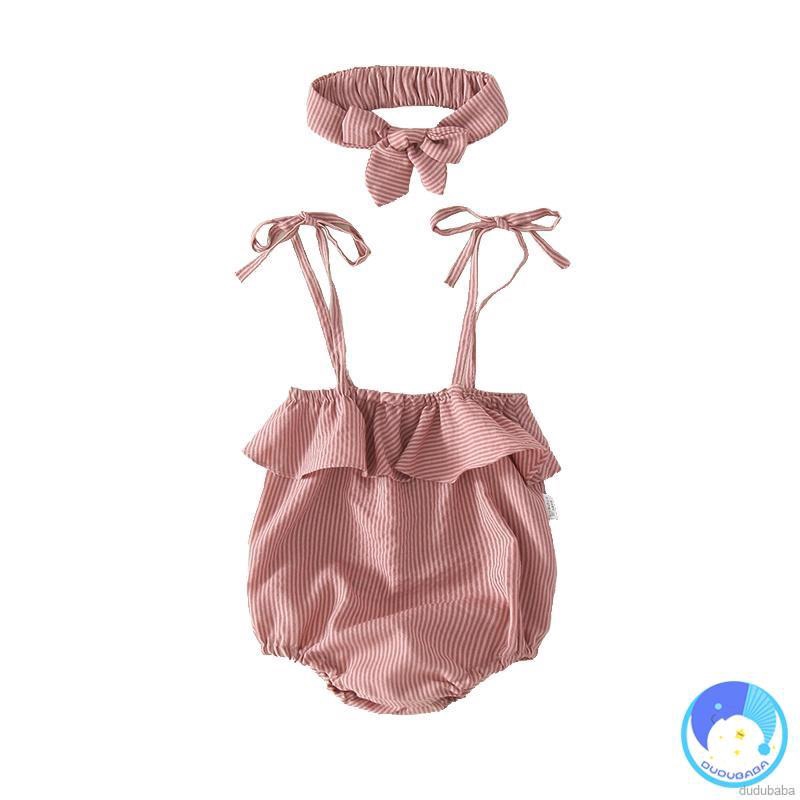 Quần yếm liền áo hai dây màu trơn kèm băng đô thời trang dễ thương cho bé gái