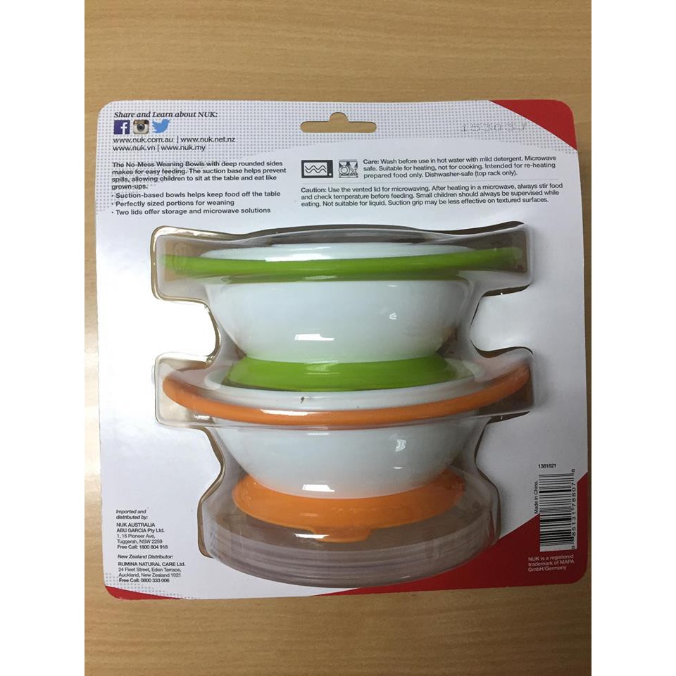 Bộ 2 bát ăn NUK chống đổ có nắp