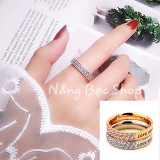 Nhẫn titan ko đen 2 hàng đá tròn cao cấp