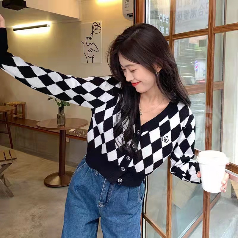 Áo khoác cardigan SUXI dệt kim tay dài cổ chữ v phong cách thời trang retro hàn quốc