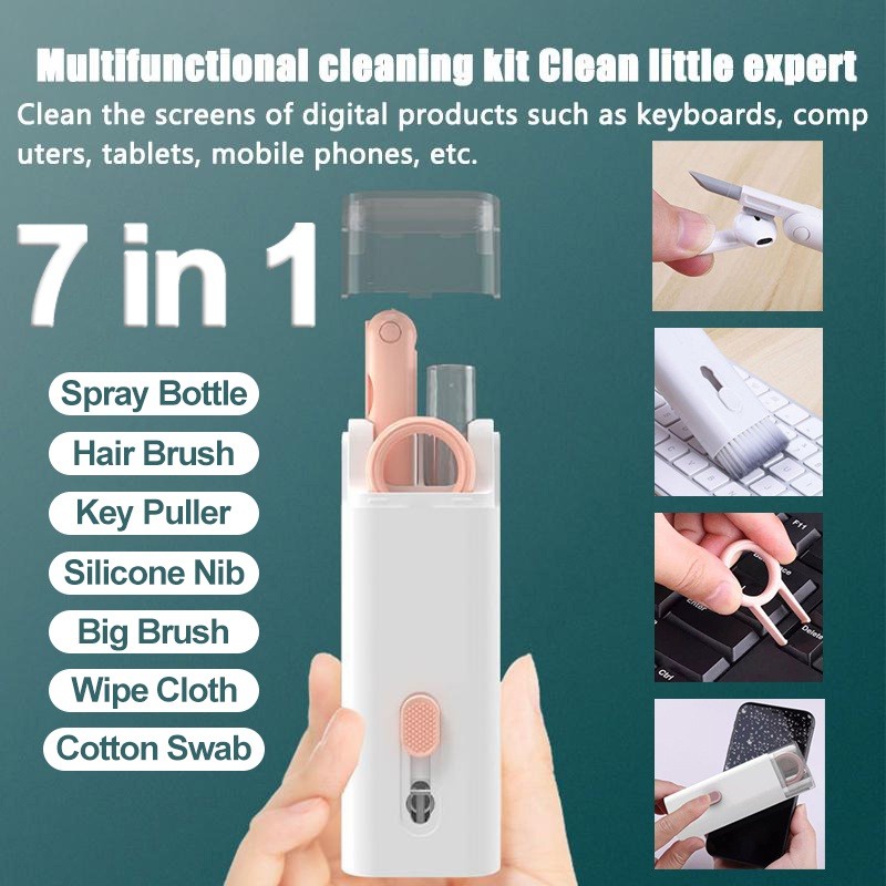 7 Trong 1 Tai Nghe Bàn Phím Bàn Chải Cọ Bộ Tai Nghe Chụp Tai Bút Vệ Sinh Protable Điện Thoại Di Động Máy Tính Góc Khoảng Cách Lau Bụi keycap Bộ 3 Kéo
