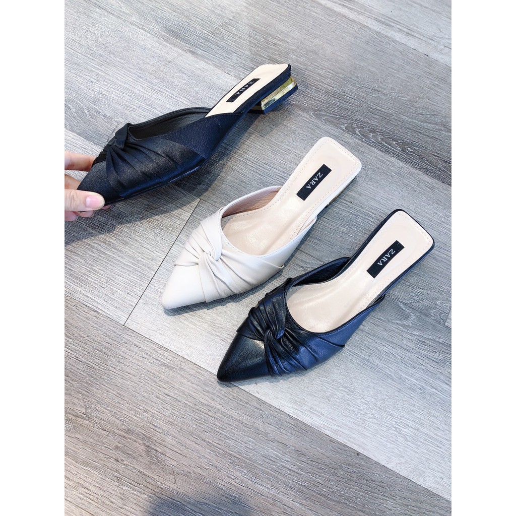 BEESHOES - GIÀY SỤC MŨI NHỌN GÓT VUÔNG CAO 2 PHÂN TRÁNG VÀNG - SỤC NỮ HOẠ TIẾT NHÚM XINH XẮN ĐI ÊM CHÂN SẴN MÀU ĐEN-LỤA