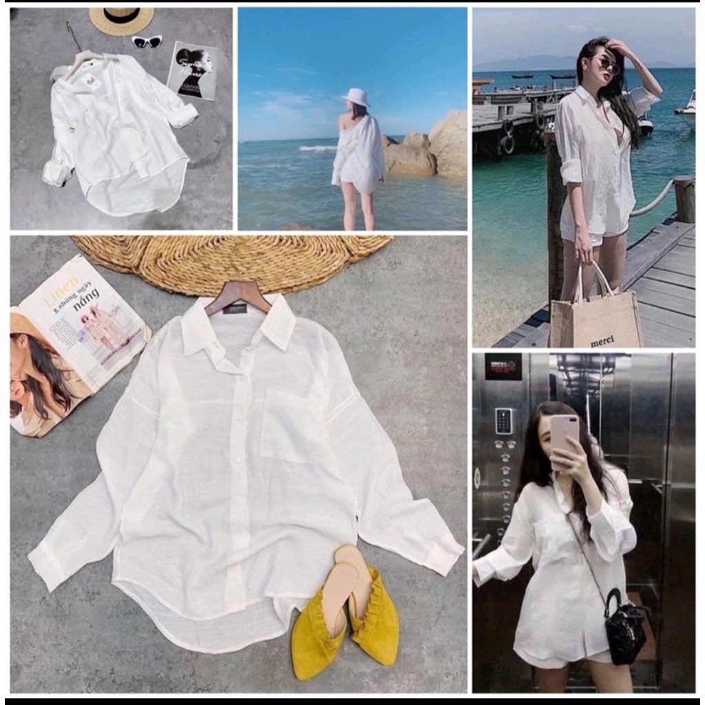 Áo sơ mi công sở nữ đẹp kiểu Hàn Quốc form rộng tay dài chất đuổi nhật xịn cao cấp màu Trắng | BigBuy360 - bigbuy360.vn