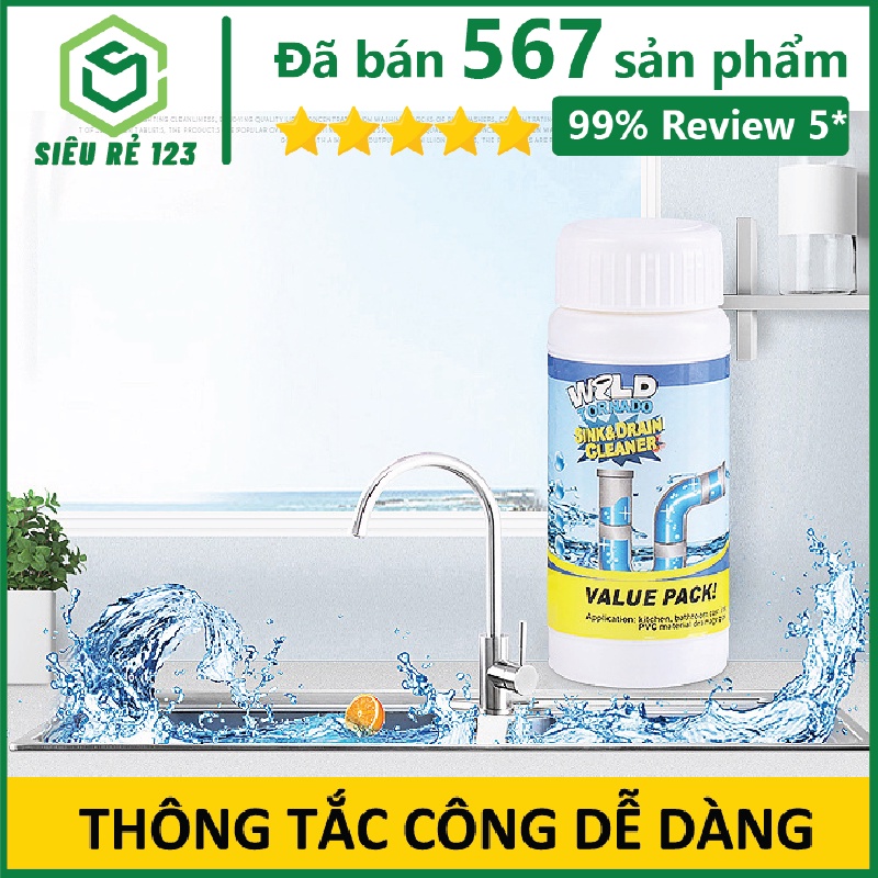 Chai Bột Thông Cống Nghẹt, Bồn Rửa Chén, Ống thoát nước, Thông Toilet EZMART