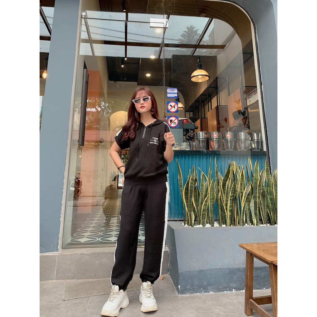 Bộ đồ đũi nữ thêu thể thao, Bộ đũi nữ mặc ở nhà NY 3 màu Đũi Chất đẹp  Đồ bộ đũi nữ chất đẹp