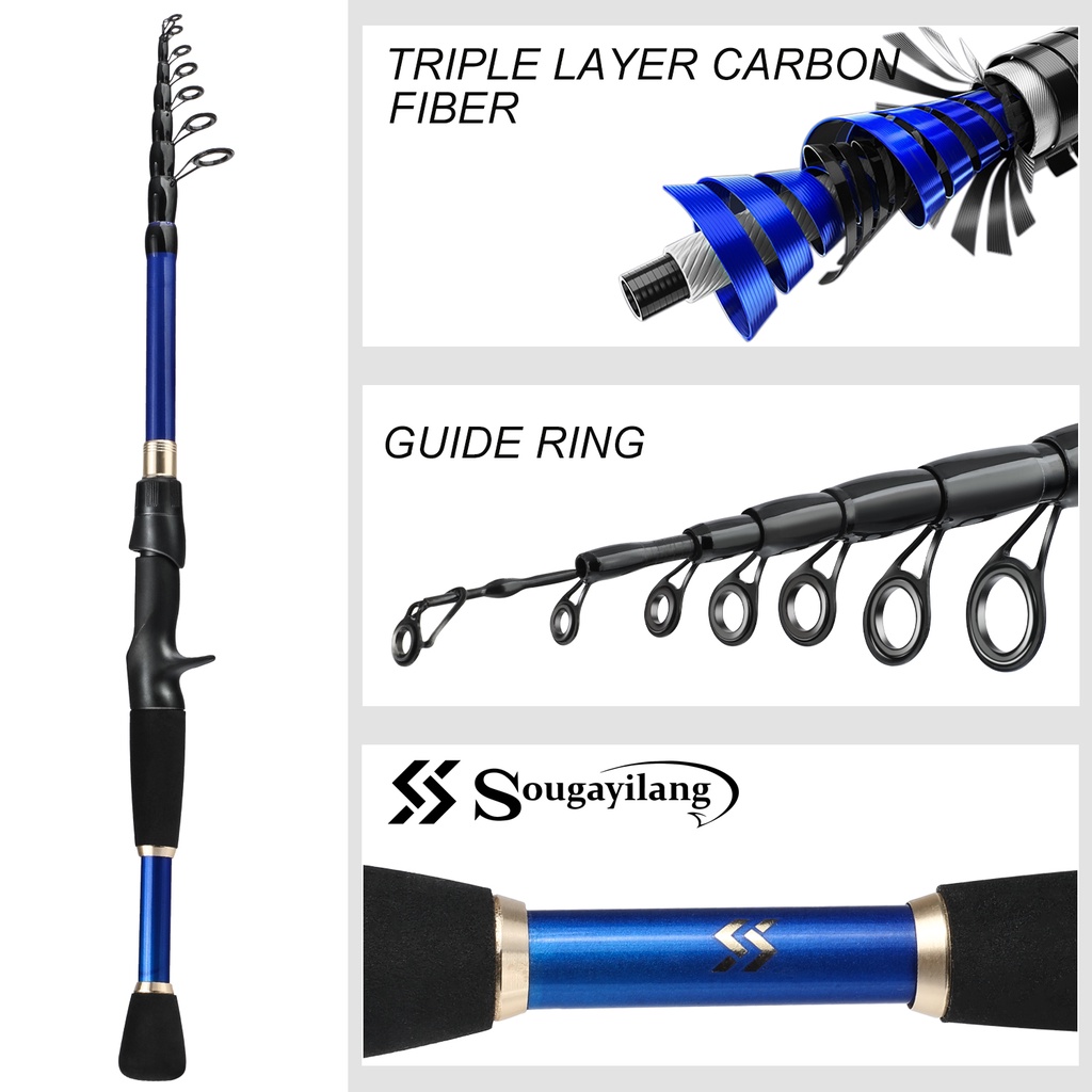 Bộ sản phẩm Sougayilang gồm máy câu cá 18+1BB và cần câu 1.8m-2.4m có thể kéo dài tiện lợi dùng để câu cá nước ngọt