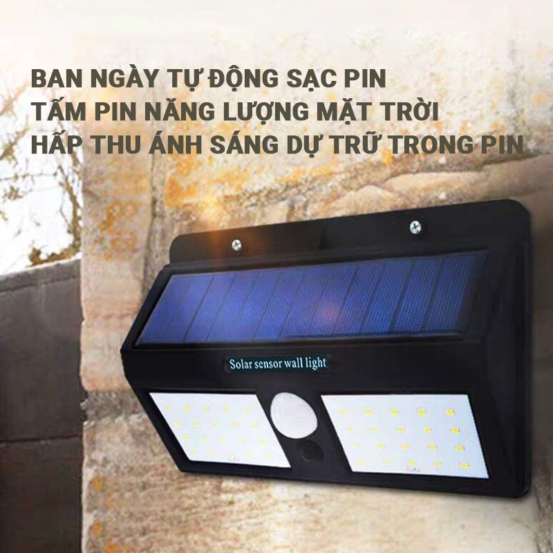 Đèn LED treo tường cảm ứng thông minh 60 bóng LED, sử dụng pin năng lượng mặt trời, không tốn tiền điện, dễ dàng lắp đặt