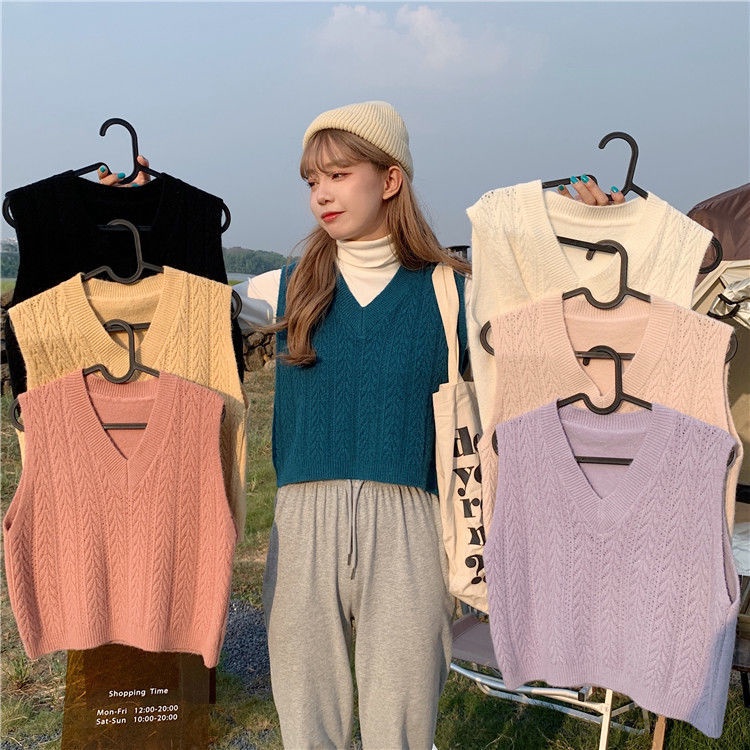Áo Len Không Tay Cổ Chữ V Kiểu Dáng Đơn Giản Hợp Thời Trang Cho Nữ