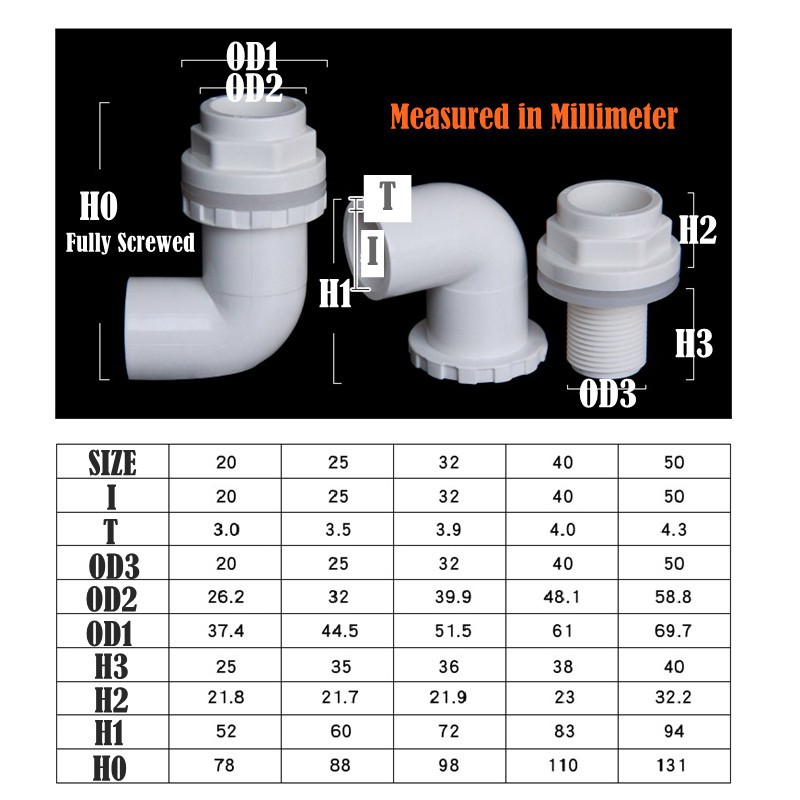 Ống dẫn nước 20/25/32/40/50mm hình chữ L cho hệ thống tưới vườn