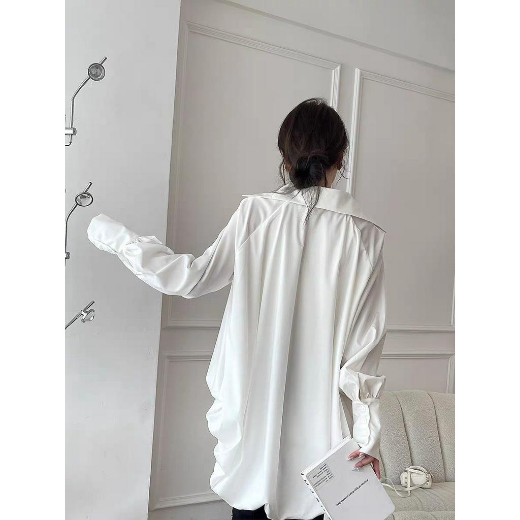 Áo sơ mi nữ kiểu bánh bèo tay bồng bo ống tay giả sơ vin, 2 lớp chất tơ đũi vải mát mềm. Áo kiểu bo chun mã 881 SINSIN