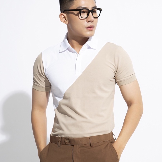 Áo polo nam phối chéo AKB W111, áo thun có cổ phối màu xuất khẩu form slimfit tôn dáng cực đẹp