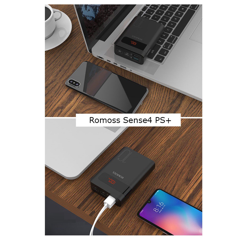 Pin sạc dự phòng Romoss Sense4 PS+ 10000mAh 2 cổng input/output, hỗ trợ QC3.0/PD18W/FCP - Hãng phân phối