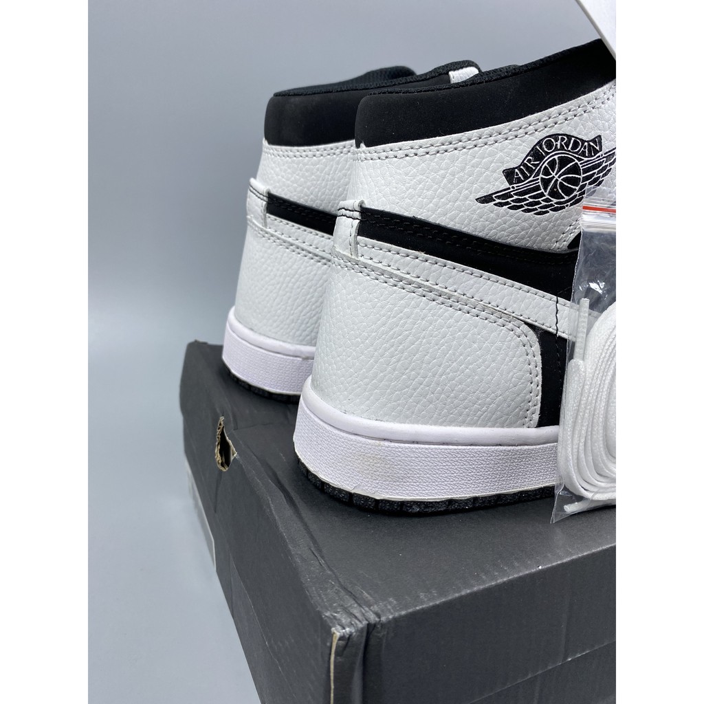 Giày Thể Thao Nữ Jordan 1 Mid White Black Da Nhăn Fullbox, Giày Sneaker Nữ JD 1 Cổ Mid Trắng Đen Xinh Dễ Phối Đồ