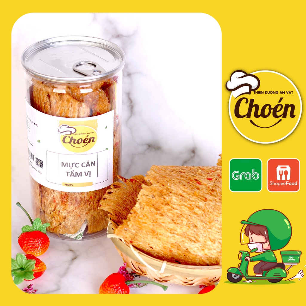 Mực Cán Tẩm Gia Vị Lon 200g Miếng Dày Chuẩn Hàng Khô Mực Nha Trang Choen03