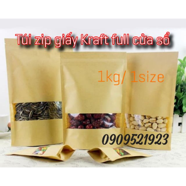 1kg túi zip giấy có cửa sổ