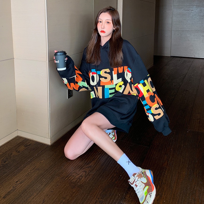 Áo Hoodie Chữ GRAFFITI Cao Cấp, Áo Nỉ Nữ Đen In Chữ Màu Dài Tay Có Mũ | BigBuy360 - bigbuy360.vn