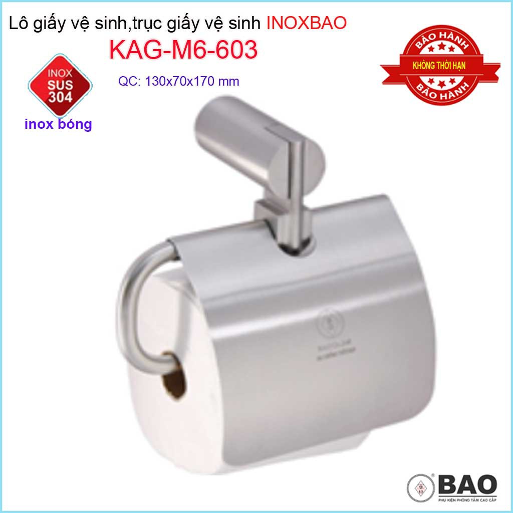 Hộp đựng giấy vệ sinh Inox Bảo KAG-M6-603, Móc giấy toilet SUS304 inox dập khuôn cao cấp thiết kế đẹp